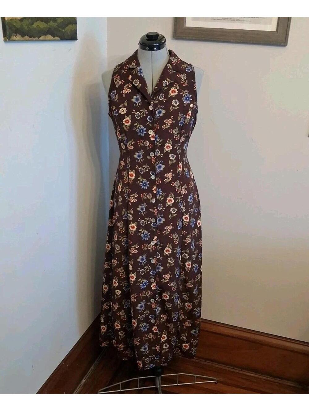 Vintage 90s y2k Floral Dress, Ultimate Blues Maxi Sleeveless Summer Dress Size M